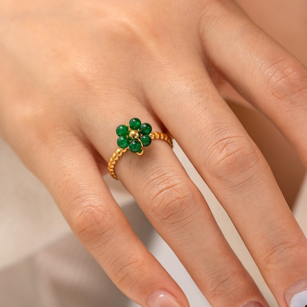 Flora – Sunflower Ring with Emerald Zircon