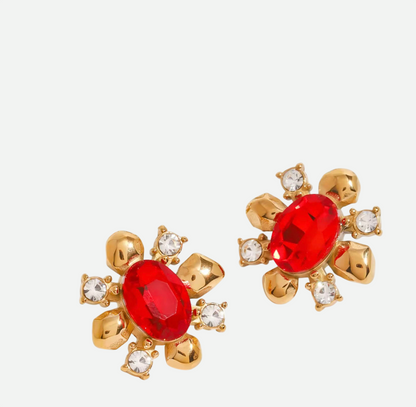 Sylvia – Bold Floral Earrings with Ruby