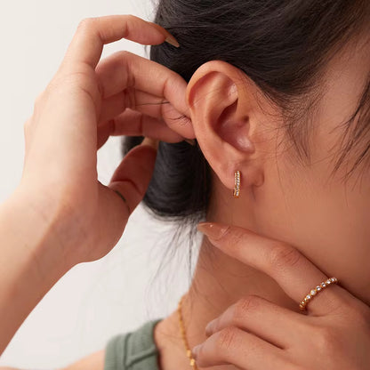 Sydney – Gold Huggie Hoop Earrings with Diamond Zircon