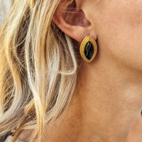 Leila Earrings - Gold and Black Agate Oval Studs