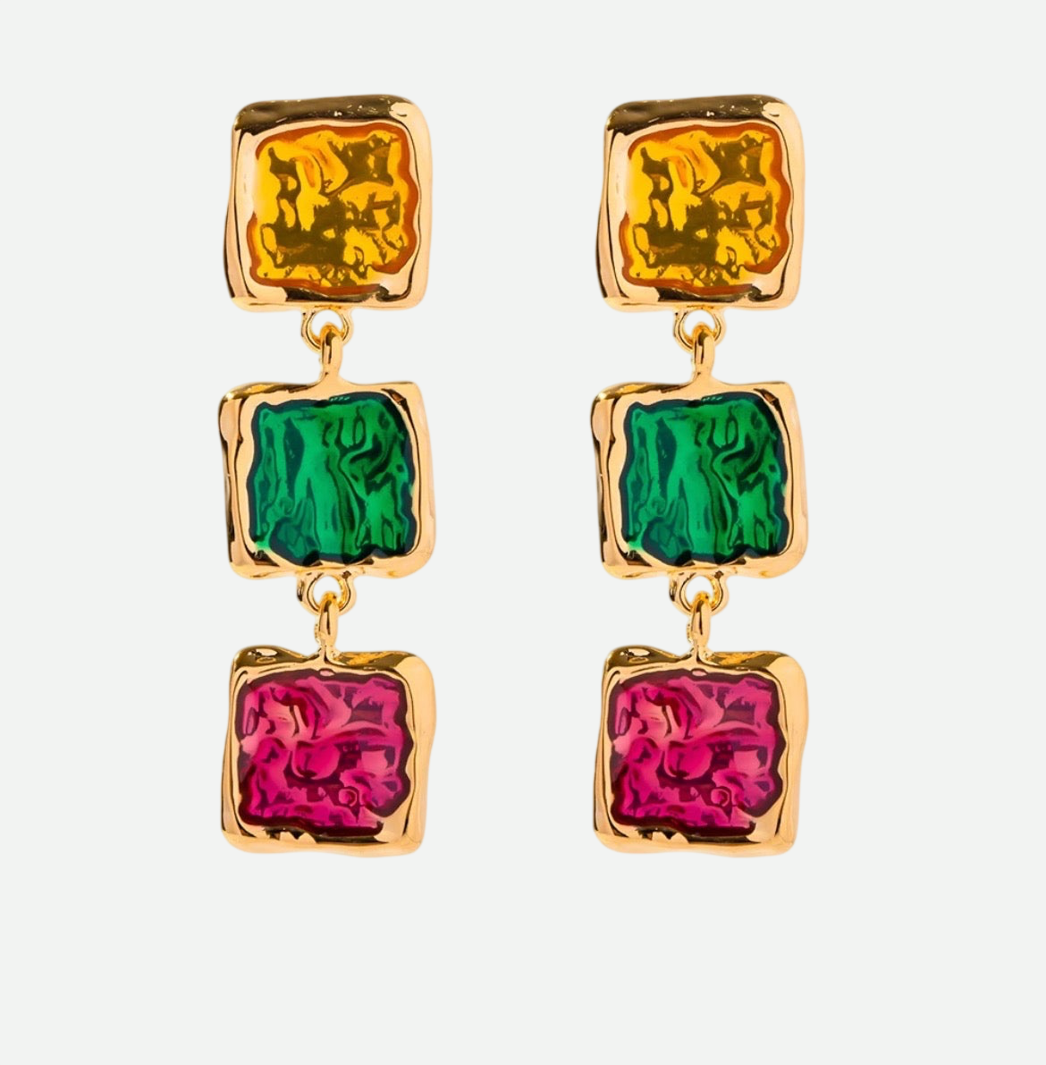 Sophie – Gold Drop Earrings with Enamel Stones