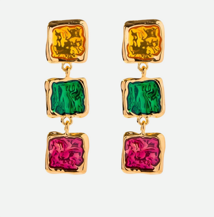 Sophie – Gold Drop Earrings with Enamel Stones