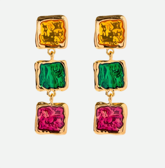 Sophie – Gold Drop Earrings with Enamel Stones
