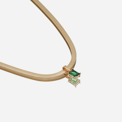 Amara – Gold Snake Necklace with Emerald Pendant