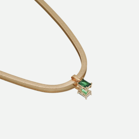 Amara – Gold Snake Necklace with Emerald Pendant