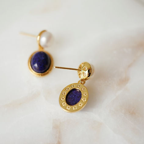 Romy – Gold Earrings with Lapis Lazuli and Pearls