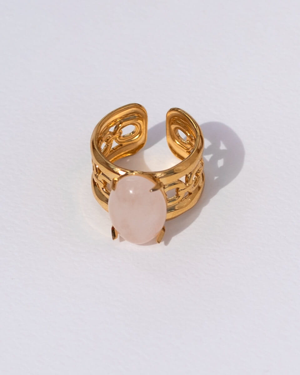 Elizabeth – Gold Band Ring with Oval White Crystal