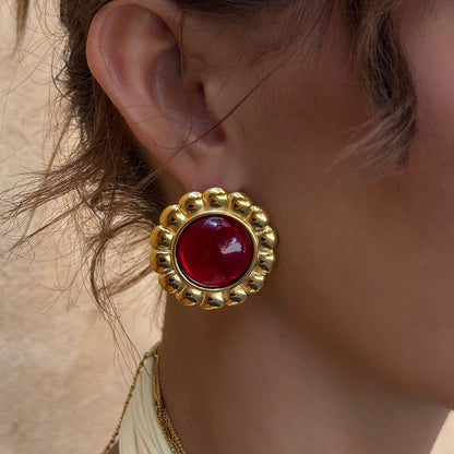 Ophelia – Floral Stud Earrings with Semi-Precious Red Stones