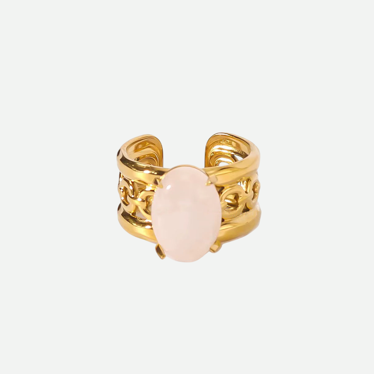 Elizabeth – Gold Band Ring with Oval White Crystal