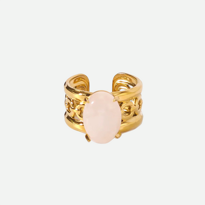 Elizabeth – Gold Band Ring with Oval White Crystal