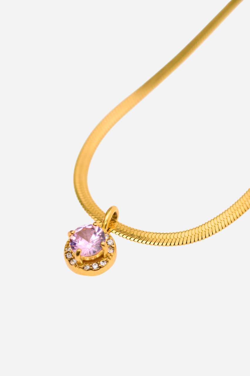 Elise – Gold Snake Necklace with Amethyst or Emerald