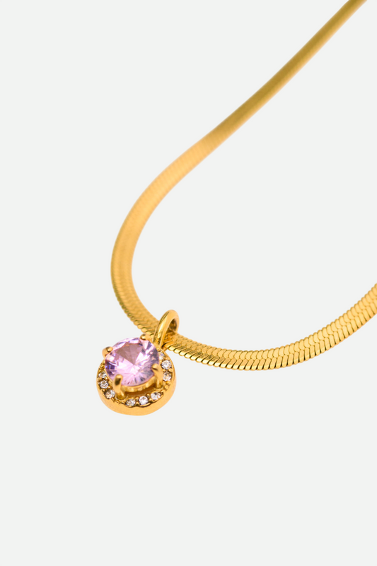 Elise – Gold Snake Necklace with Amethyst or Emerald