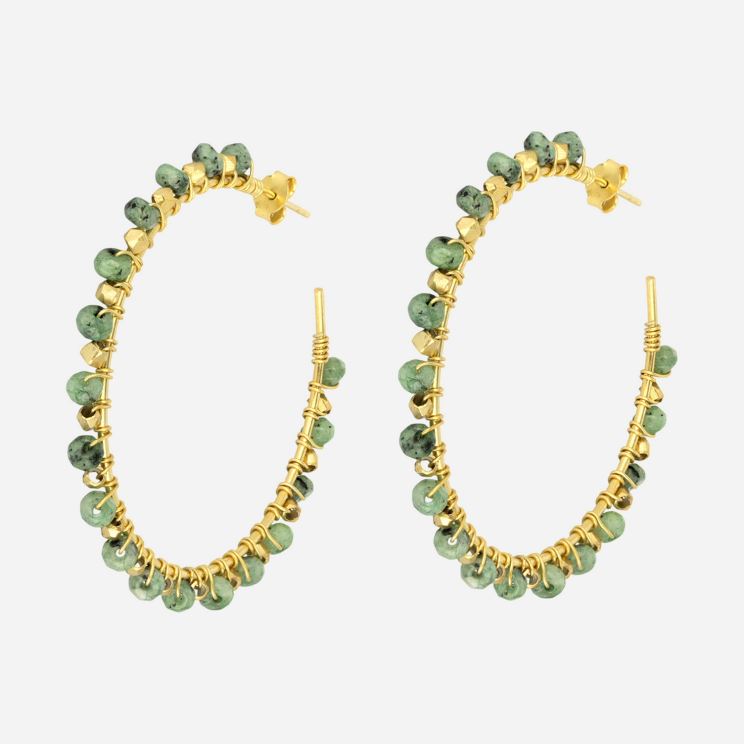 Maria – Gold Hoop Earrings with Lapis Lazuli Stones