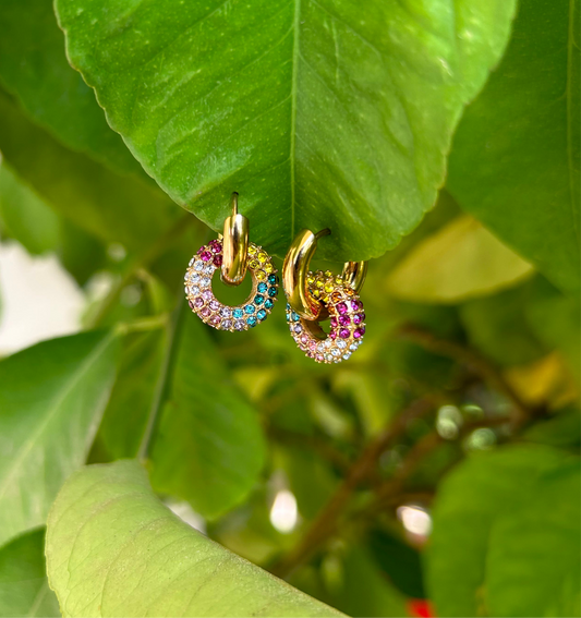 Joy – Gold Hoop Earrings with Multicolor Stones