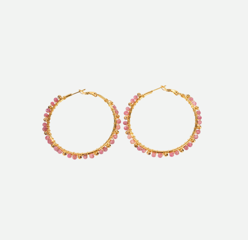 Maria – Gold Hoop Earrings with Lapis Lazuli Stones