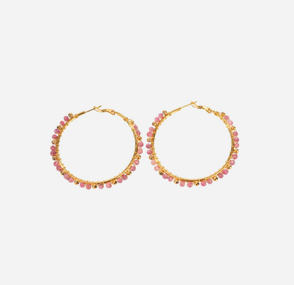 Maria – Gold Hoop Earrings with Lapis Lazuli Stones