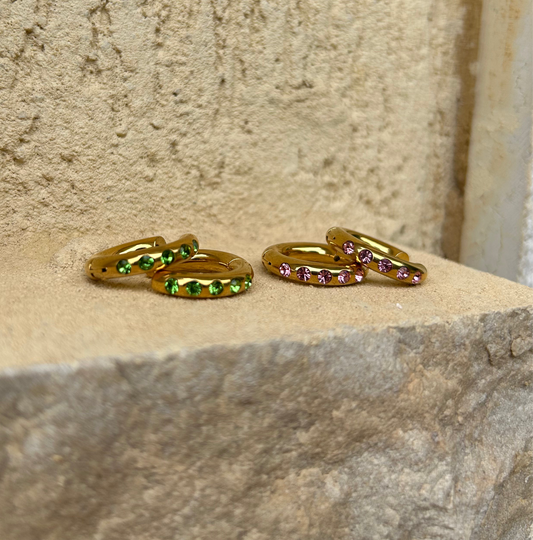 Waterproof 18K gold-plated stainless steel earrings with zircon stones, minimalist women’s jewelry Lebanon
