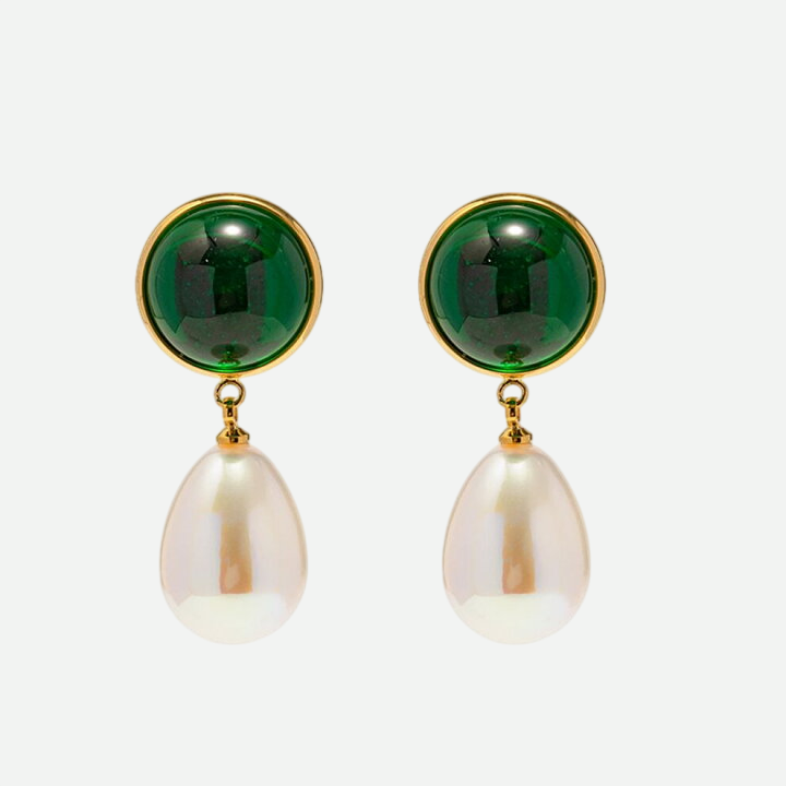 Hannah – Emerald and Pearl Drop Earrings
