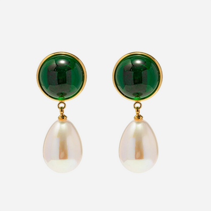 Hannah – Emerald and Pearl Drop Earrings