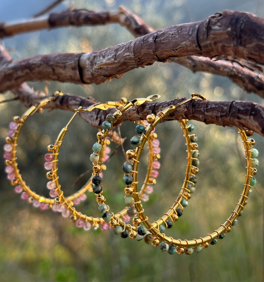 Waterproof 18K gold-plated stainless steel hoop earrings with lapis lazuli stones, statement women’s jewelry Lebanon