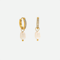 Ameliya – Gold Drop Earrings with Pearls and Diamond Zircon