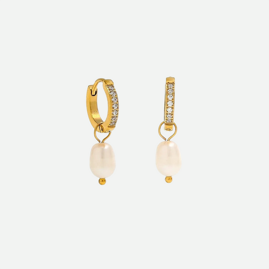 Amelia – Gold Drop Earrings with Pearls and Diamond Zircon