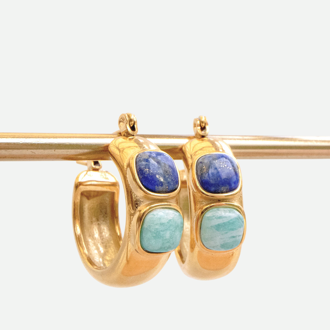 Fairuz – Gold Earrings with Lapis Lazuli and Turquoise