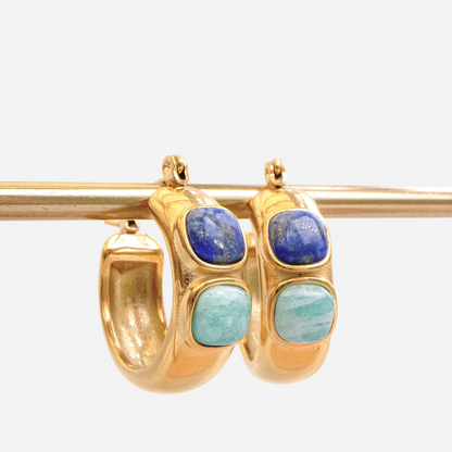 Fairuz – Gold Earrings with Lapis Lazuli and Turquoise