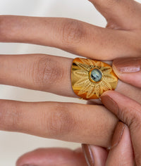 Sally – Gold Sunburst Ring with Natural Turquoise