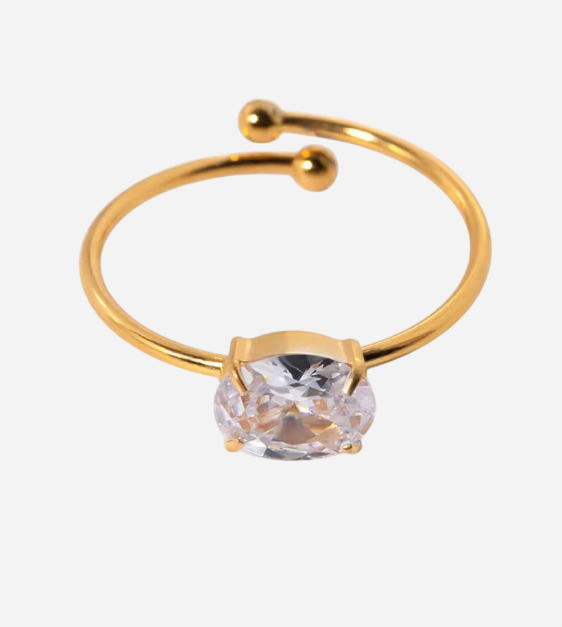 Lila – Minimalist Gold Ring with Emerald Zircon, Diamond Zircon, or Black Onyx Zircon