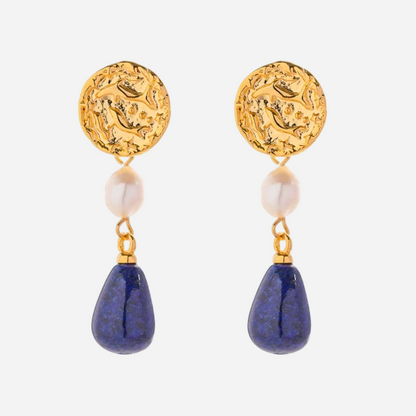 Selena – Gold Drop Earrings with Lapis Lazuli and Pearls