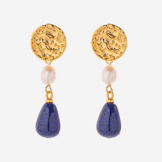 Selena – Gold Drop Earrings with Lapis Lazuli and Pearls