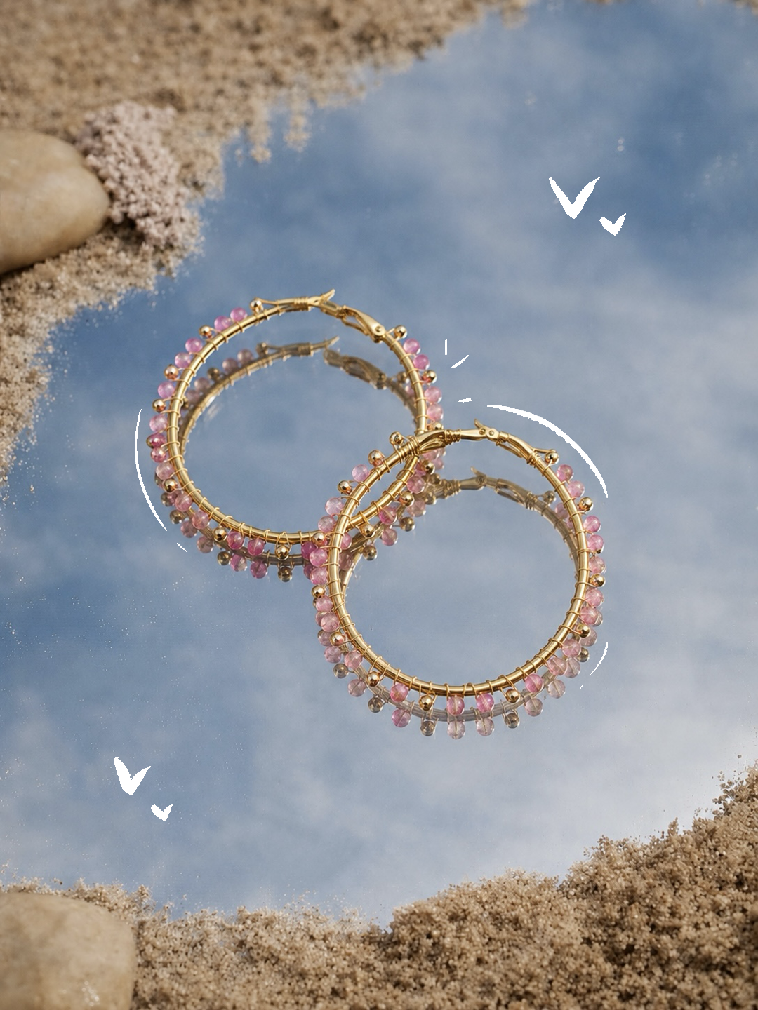 Maria – Gold Hoop Earrings with Lapis Lazuli Stones