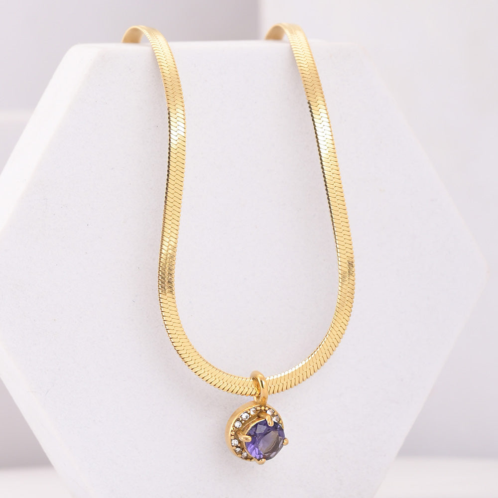 Elise – Gold Snake Necklace with Amethyst or Emerald