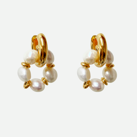 Monica – Gold Hoop Earrings with Removable Freshwater Pearls