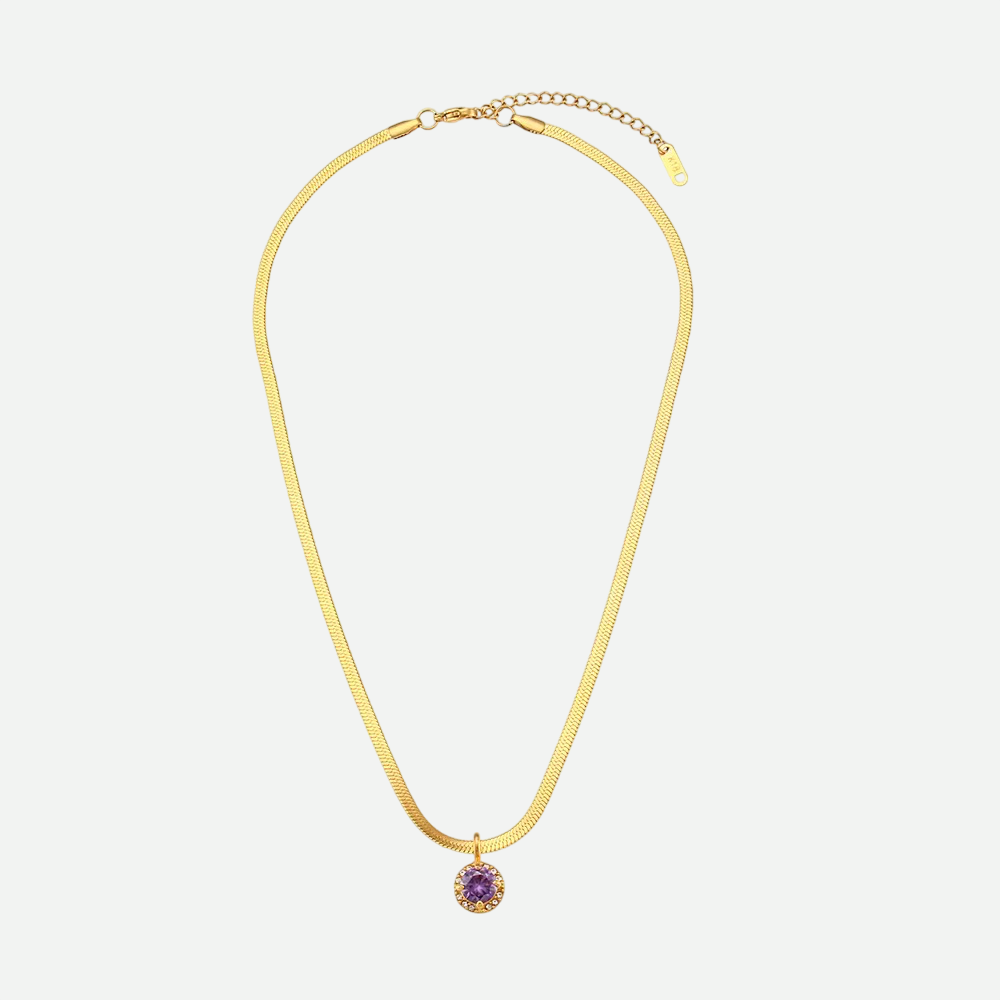 Elise – Gold Snake Necklace with Amethyst or Emerald