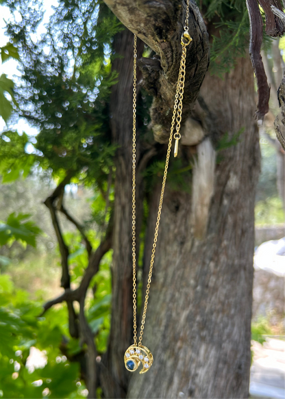 Waterproof 18K gold-plated stainless steel half-moon nano projection necklace displaying “I Love You” in 100 languages, women’s jewelry Lebanon