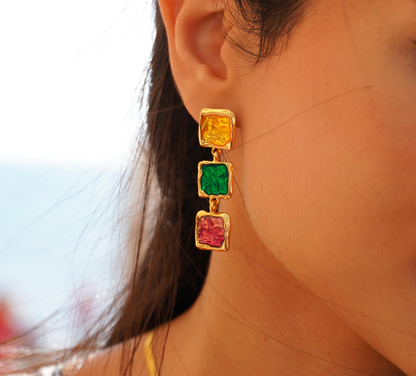 Sophie – Gold Drop Earrings with Enamel Stones