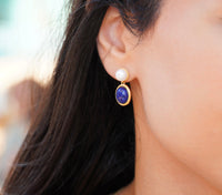 Waterproof 18K gold-plated stainless steel earrings with lapis lazuli stones and freshwater pearls, women’s statement jewelry Lebanon