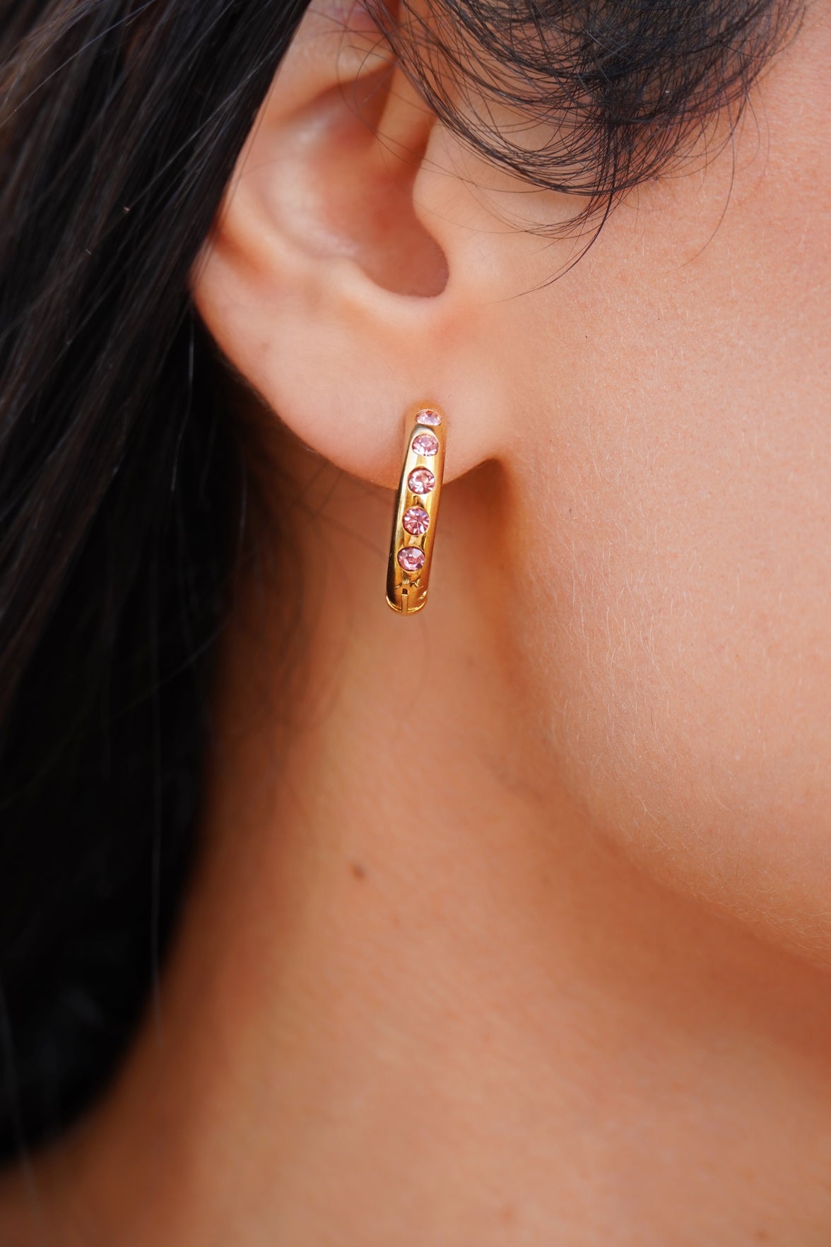 Waterproof 18K gold-plated stainless steel earrings with zircon stones, minimalist women’s jewelry Lebanon