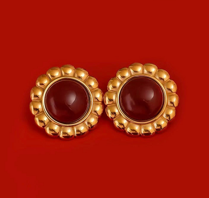 Ophelia – Floral Stud Earrings with Semi-Precious Red Stones