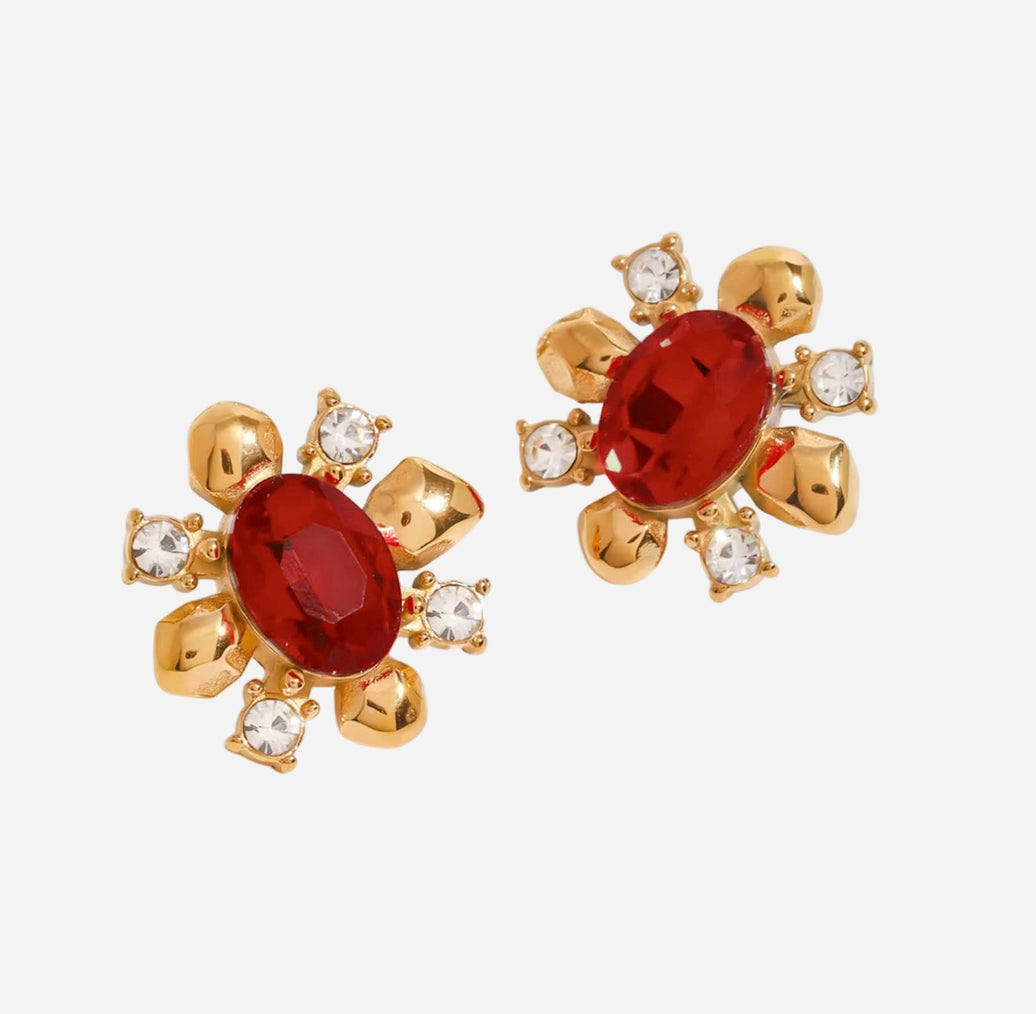 Sylvia – Bold Floral Earrings with Ruby