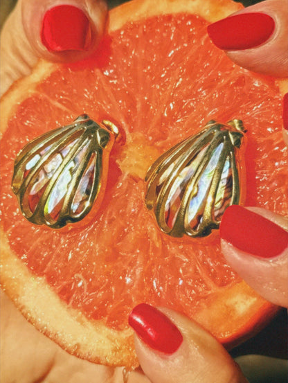 Waterproof 18K gold-plated stainless steel seashell stud earrings with natural abalone shell, iridescent women’s jewelry Lebanon