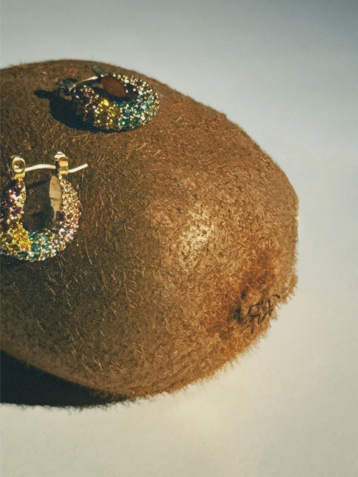 Waterproof 18K gold-plated hammered hoop earrings with multicolor zircon stones for women in Lebanon
