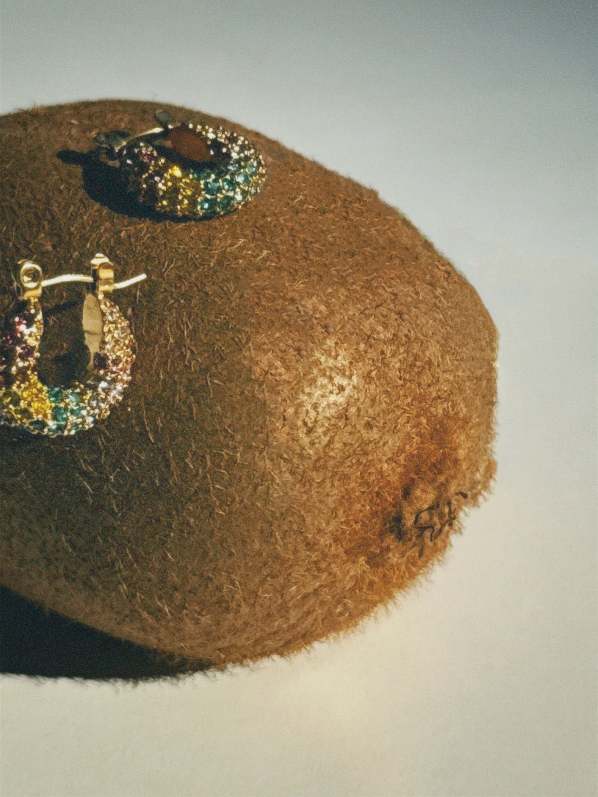 Waterproof 18K gold-plated hammered hoop earrings with multicolor zircon stones for women in Lebanon