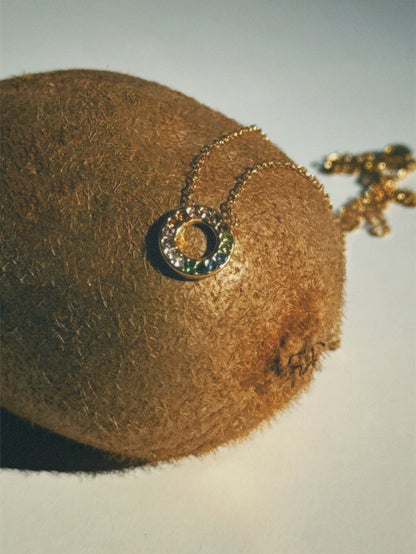 Luminous 18K gold-plated waterproof pendant necklace with multicolor zircon stones for women in Lebanon