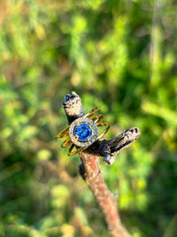 Waterproof 18K gold-plated stainless steel gold ring with aquamarine gemstone and diamond zircon halo, women’s jewelry Lebanon